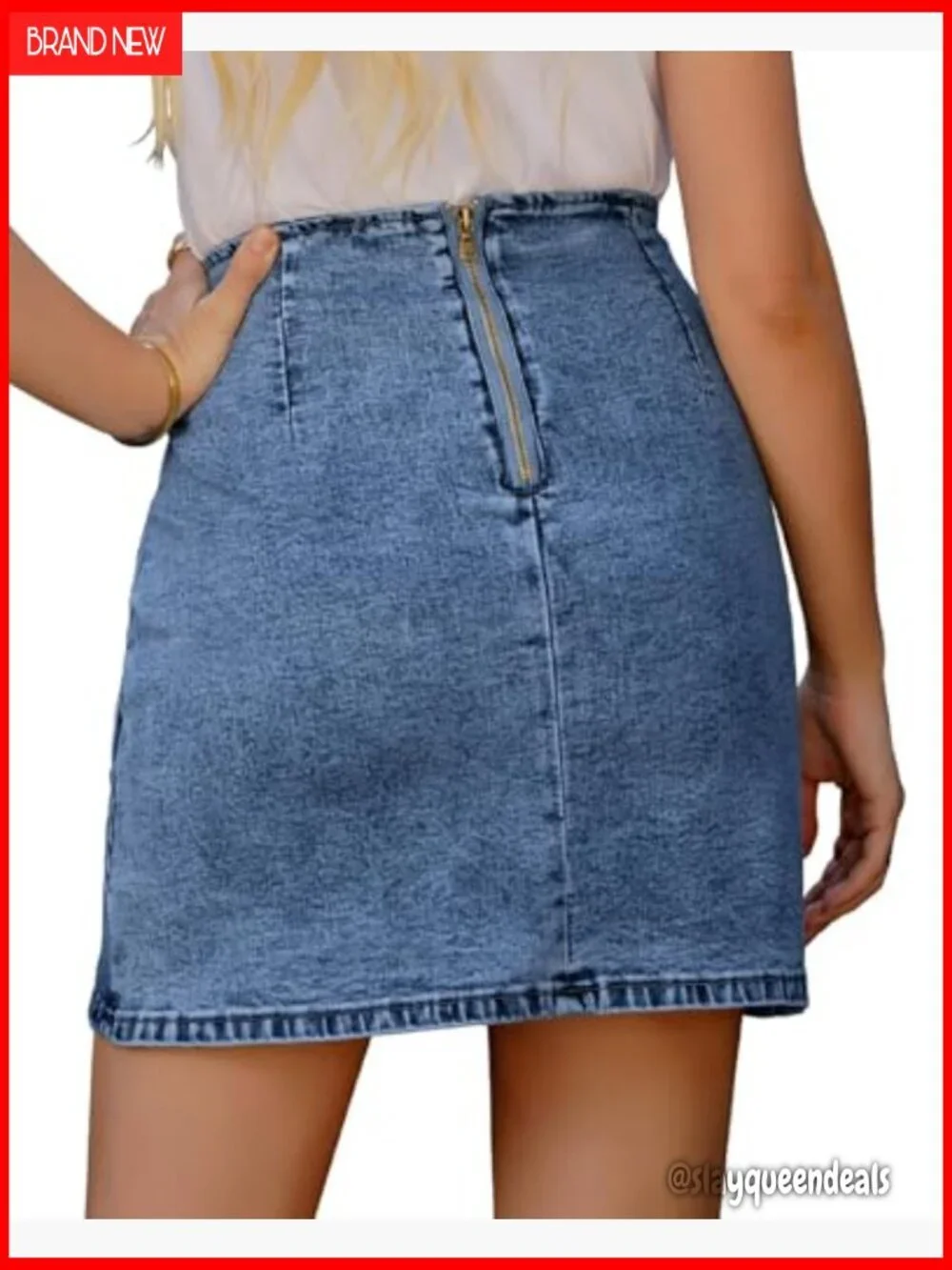 Stretchy Denim Mini Skirt Tulip Hem Shirred Waist High Rise Bodycon